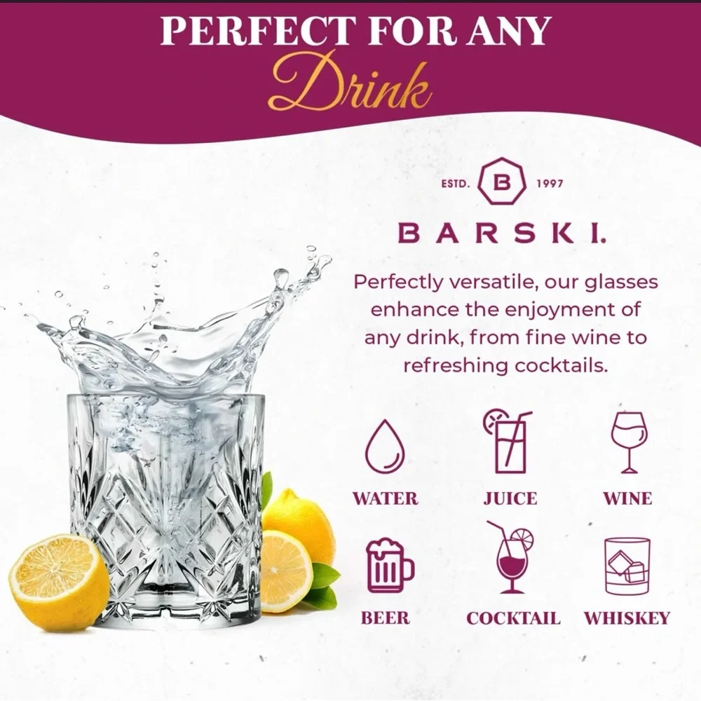 📍SOLD📍Barski Double Old Fashioned Crystal Glasses Set of 6 | 10.5 oz Tumblers - Picture 5 of 6